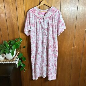 Vintage Just One Sleepwear Women's Pink Floral Print Nightgown Robe Cottage 2X
